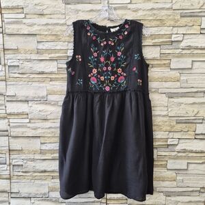 Umgee Black Dress with Colorful Floral Embroidery